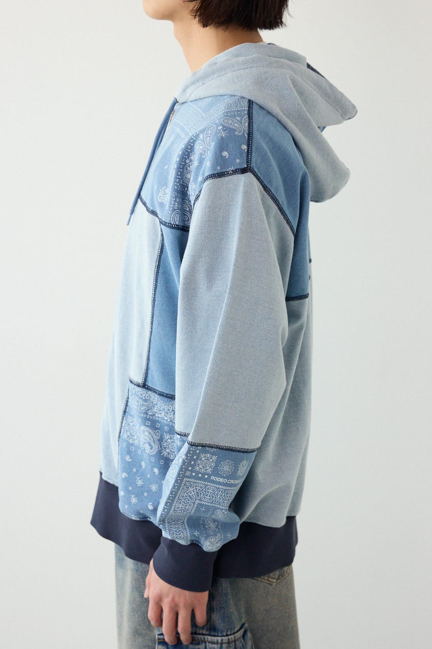 パッチワークZIPパーカー BLU L