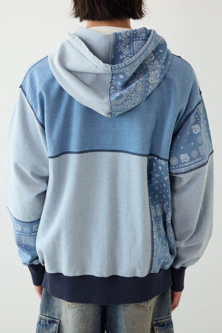 パッチワークZIPパーカー BLU L