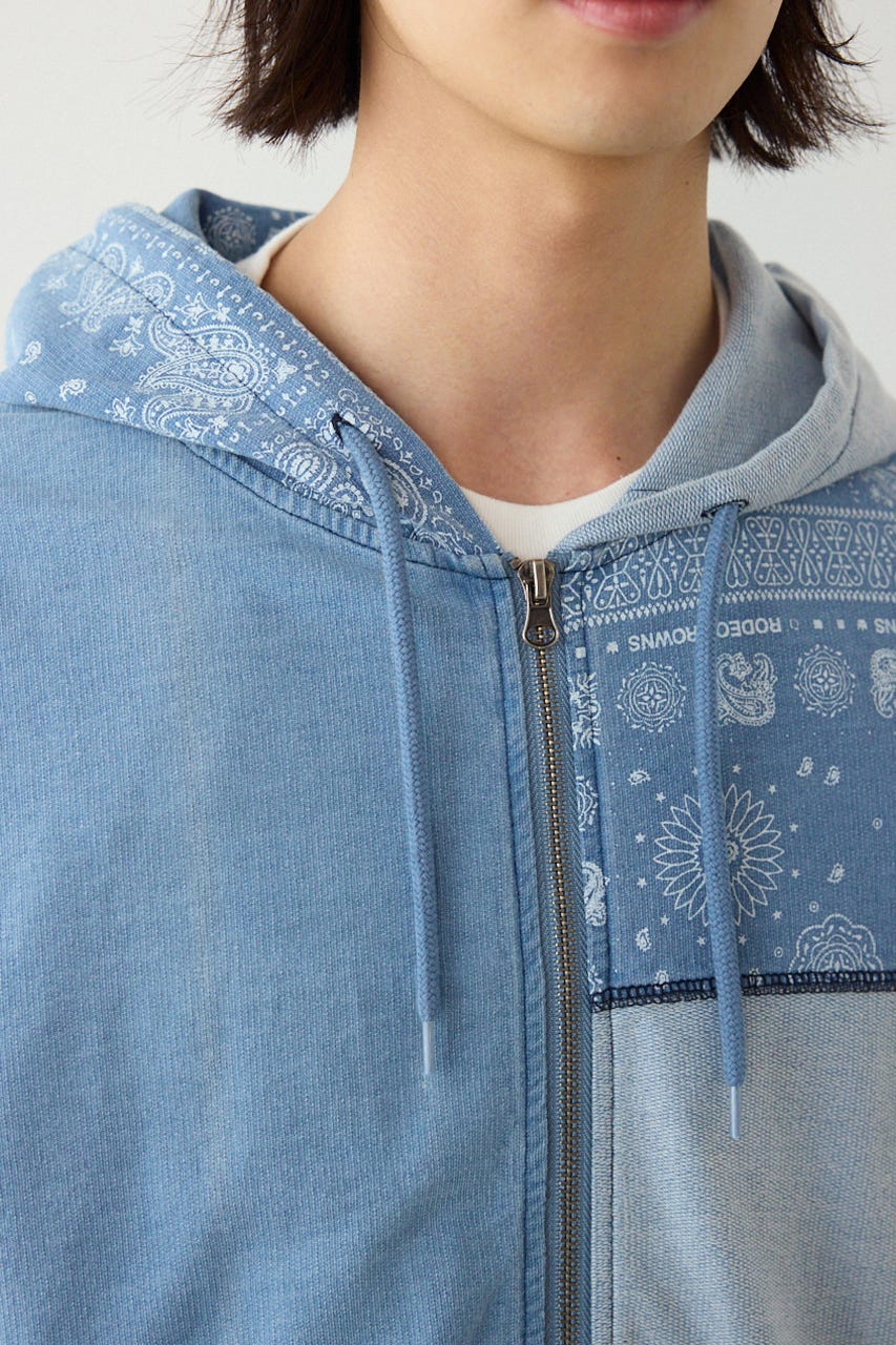 パッチワークZIPパーカー BLU L