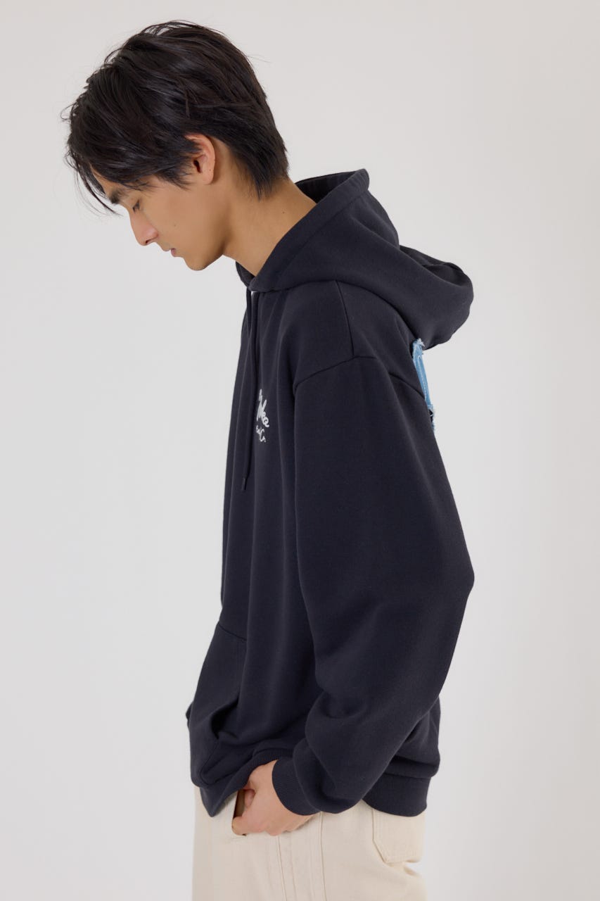 メンズロゴデニムパッチフーディー BLK L
