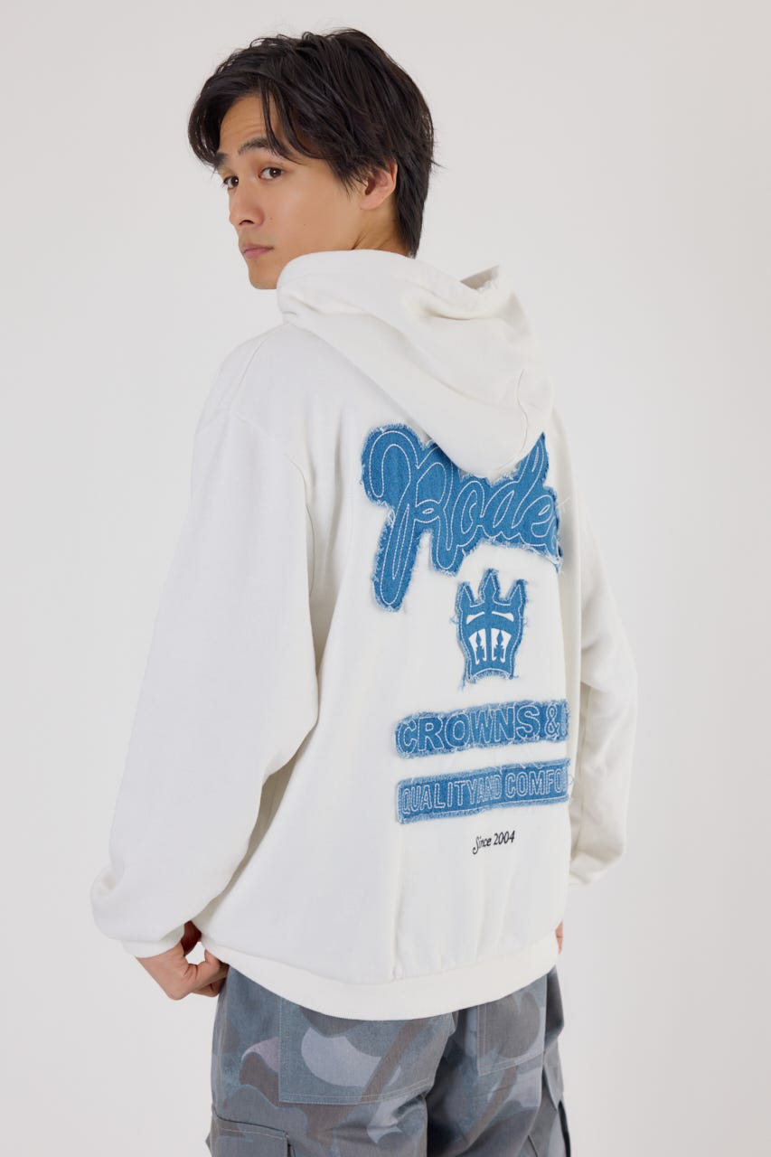 メンズロゴデニムパッチフーディー O/WHT M