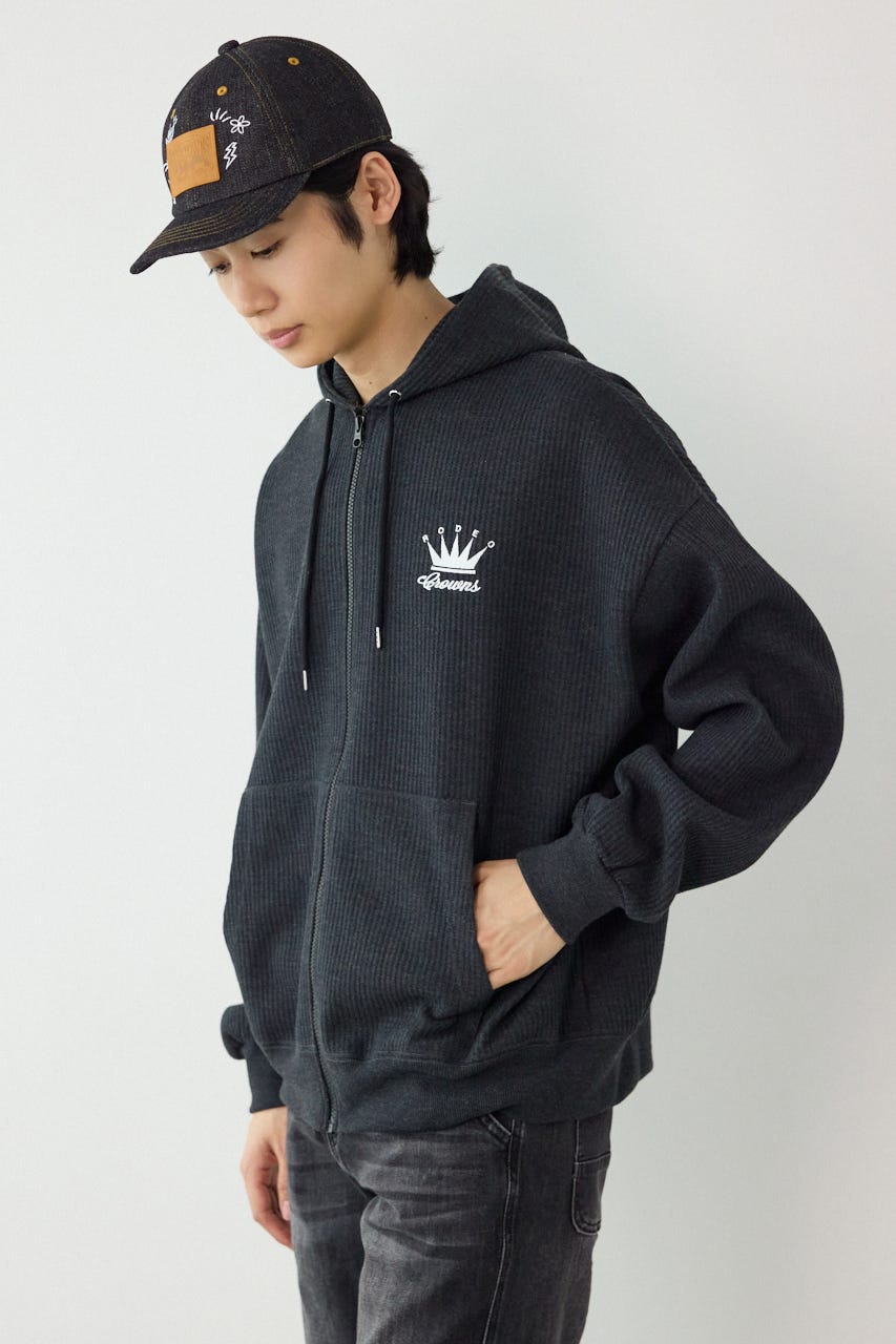 ボンディングワッフルZIPパーカー C.GRY L