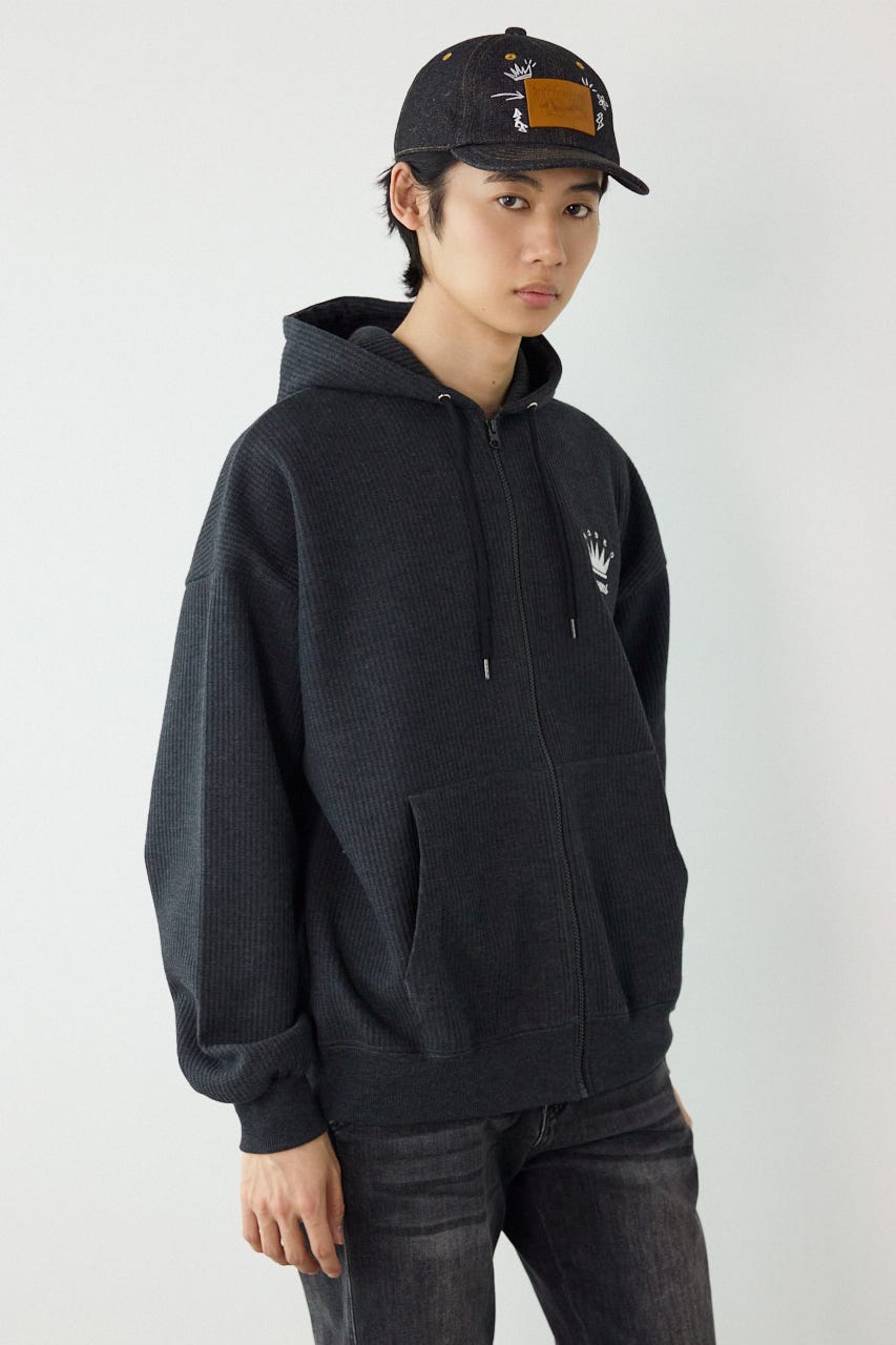 ボンディングワッフルZIPパーカー C.GRY L