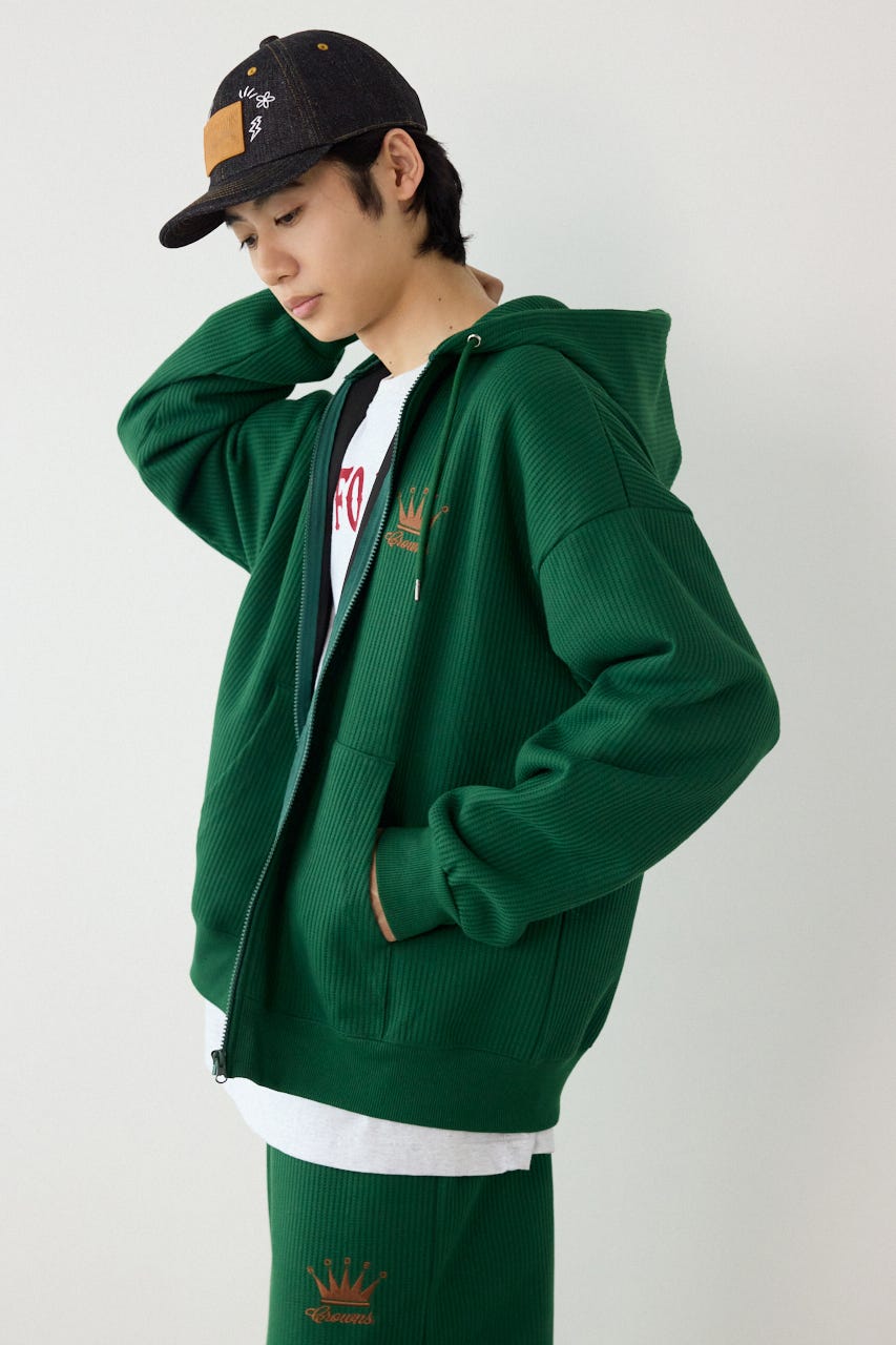 ボンディングワッフルZIPパーカー GRN L