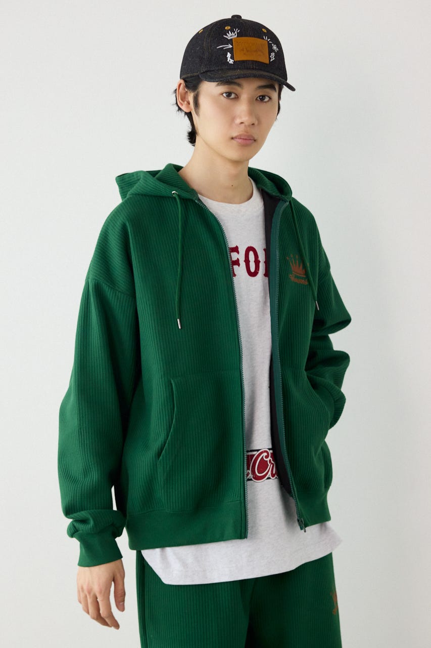 ボンディングワッフルZIPパーカー GRN L