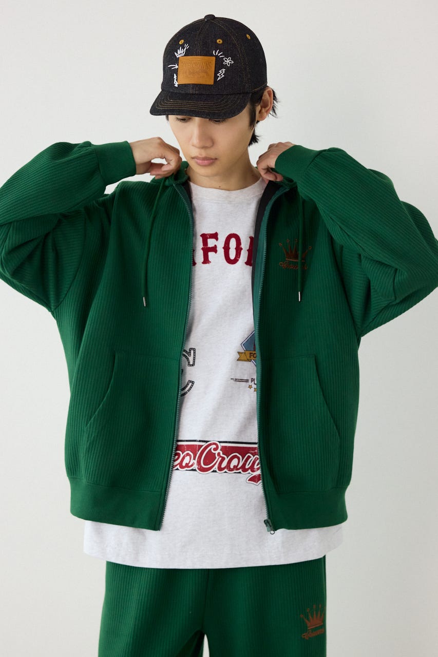 ボンディングワッフルZIPパーカー GRN L