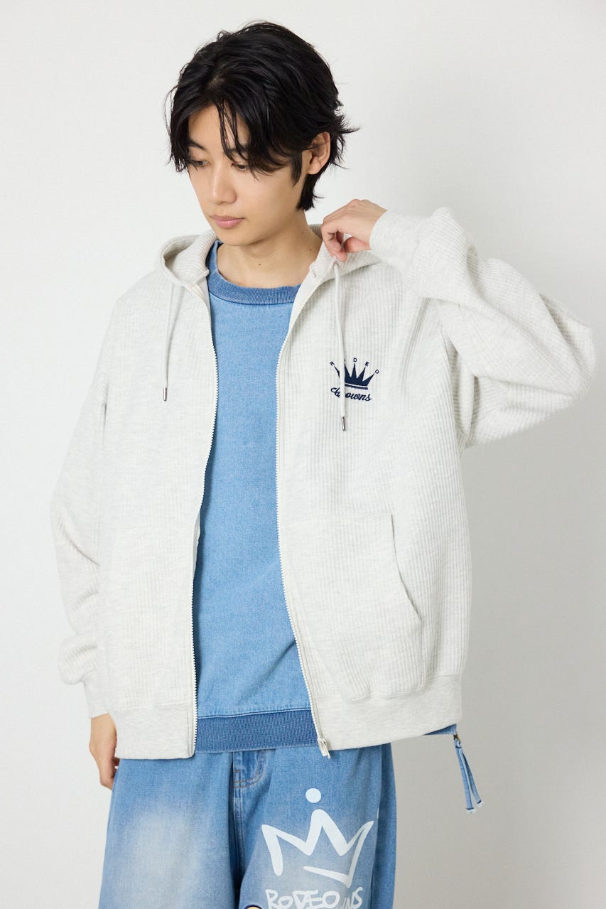 ボンディングワッフルZIPパーカー L/T.GRY M