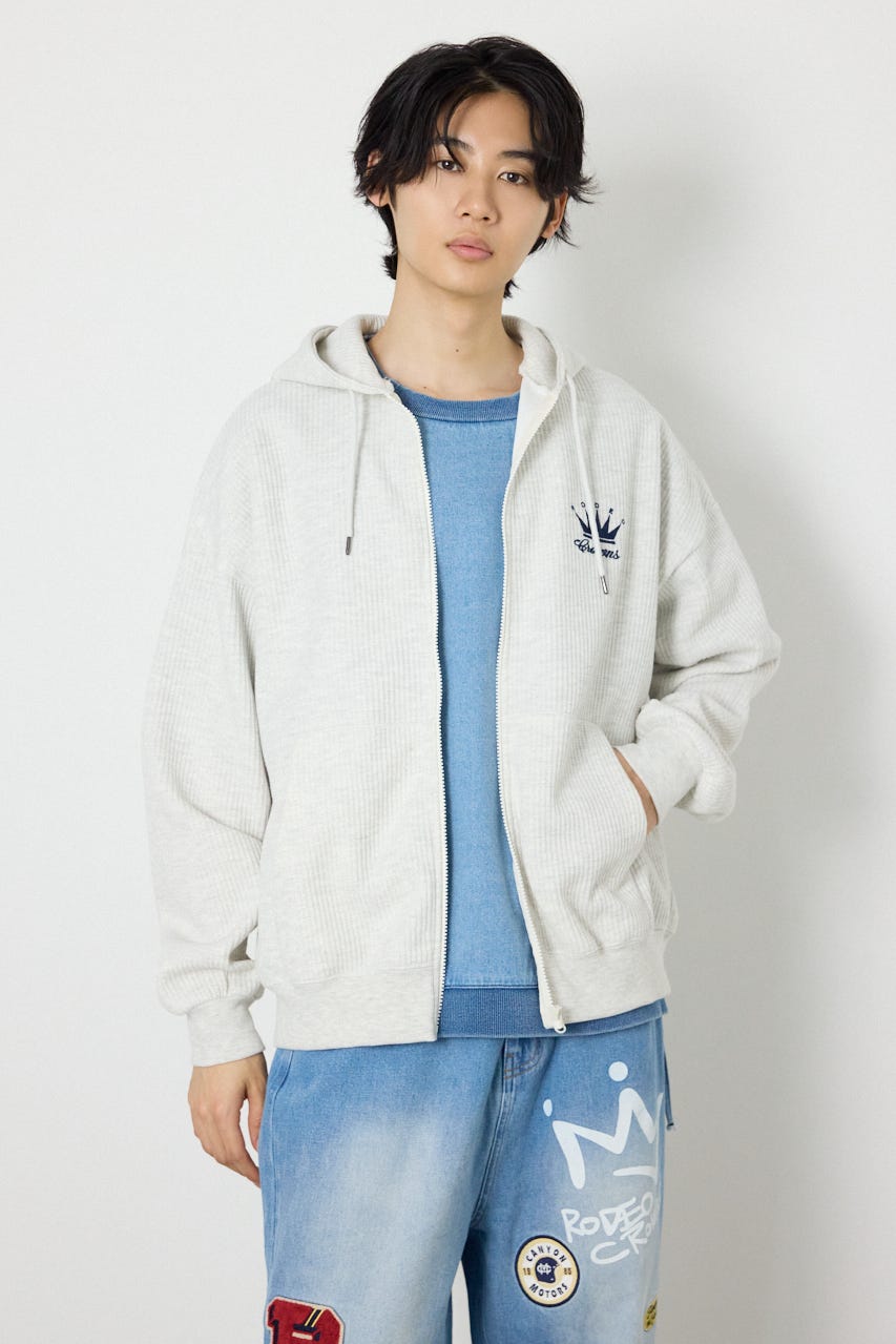 ボンディングワッフルZIPパーカー L/T.GRY M