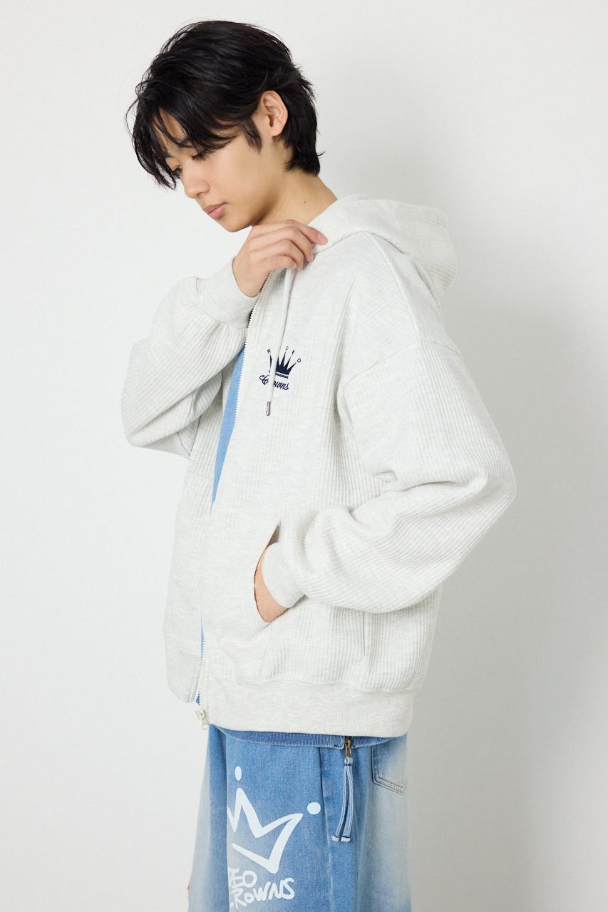 ボンディングワッフルZIPパーカー L/T.GRY M