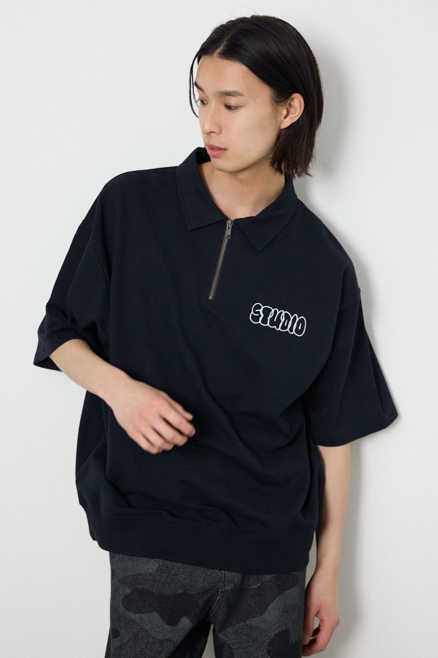 ライトスウェットZIPポロシャツ BLK L
