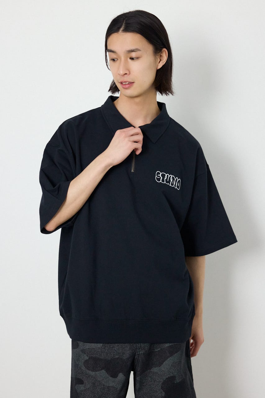 ライトスウェットZIPポロシャツ BLK L