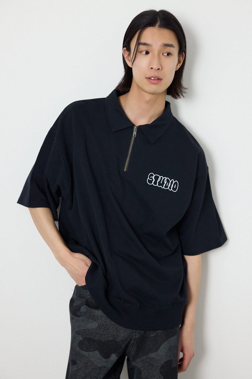 ライトスウェットZIPポロシャツ BLK L