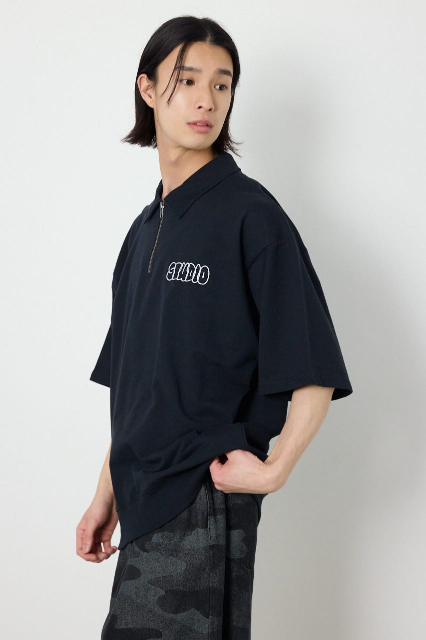 ライトスウェットZIPポロシャツ BLK L