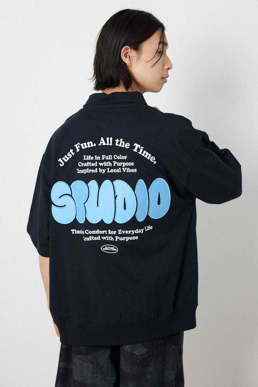 ライトスウェットZIPポロシャツ BLK L