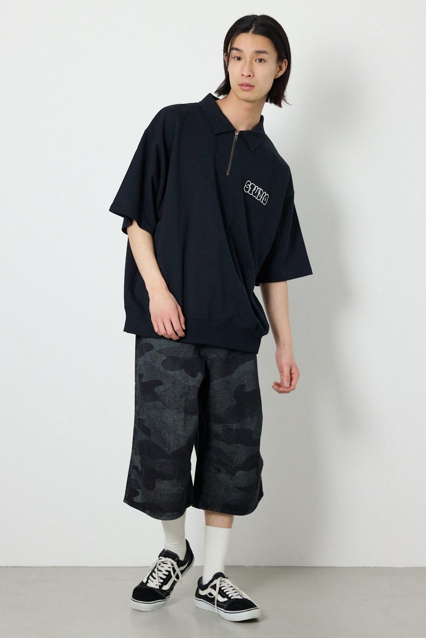 ライトスウェットZIPポロシャツ BLK L