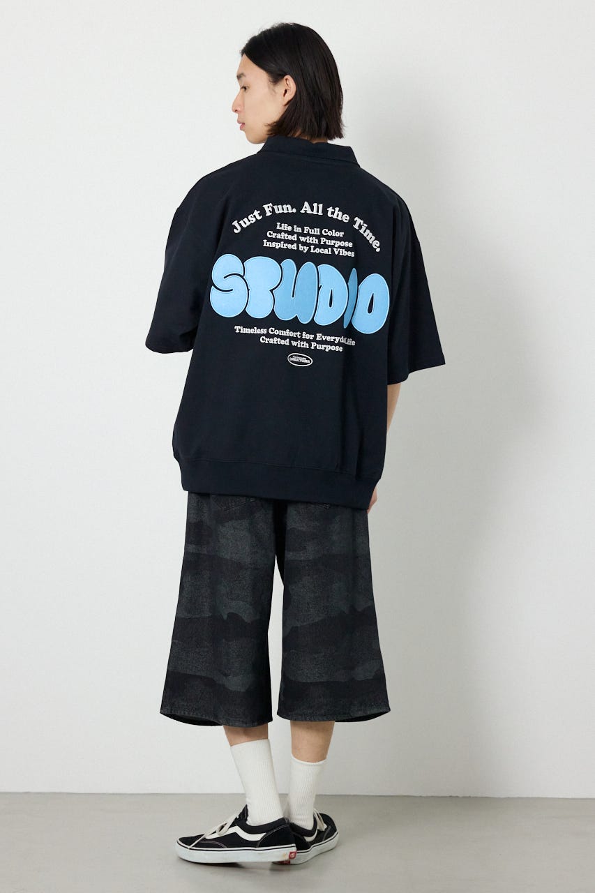 ライトスウェットZIPポロシャツ BLK L