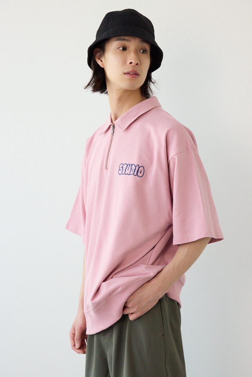 ライトスウェットZIPポロシャツ D/PNK M