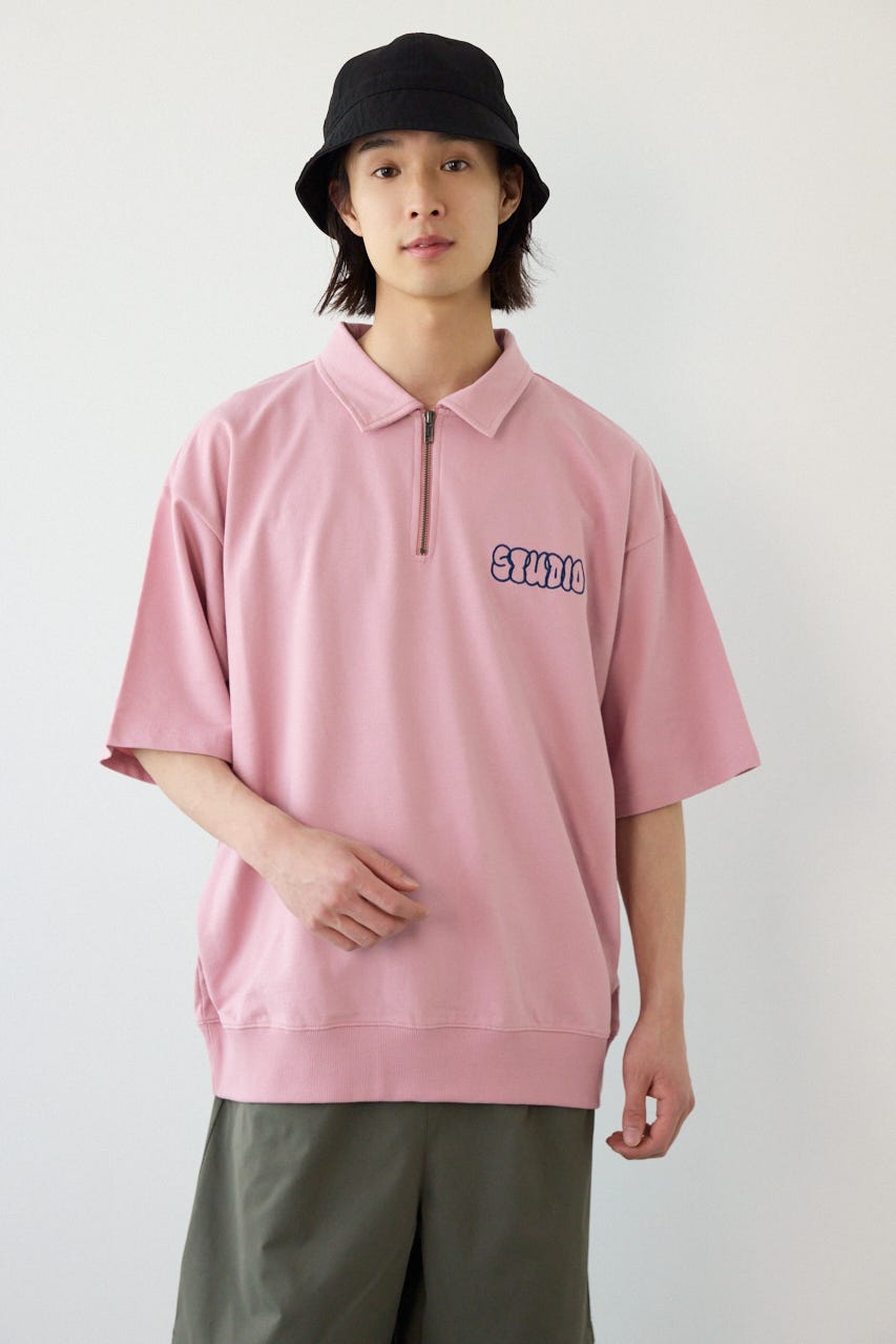 ライトスウェットZIPポロシャツ D/PNK M