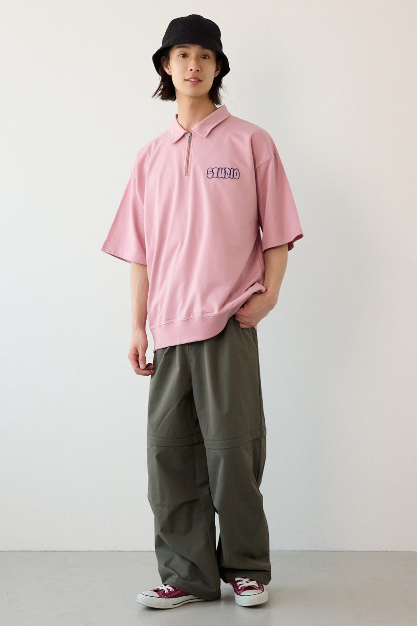 ライトスウェットZIPポロシャツ D/PNK M