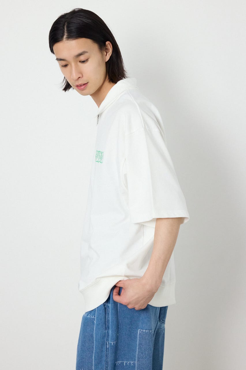 ライトスウェットZIPポロシャツ O/WHT M