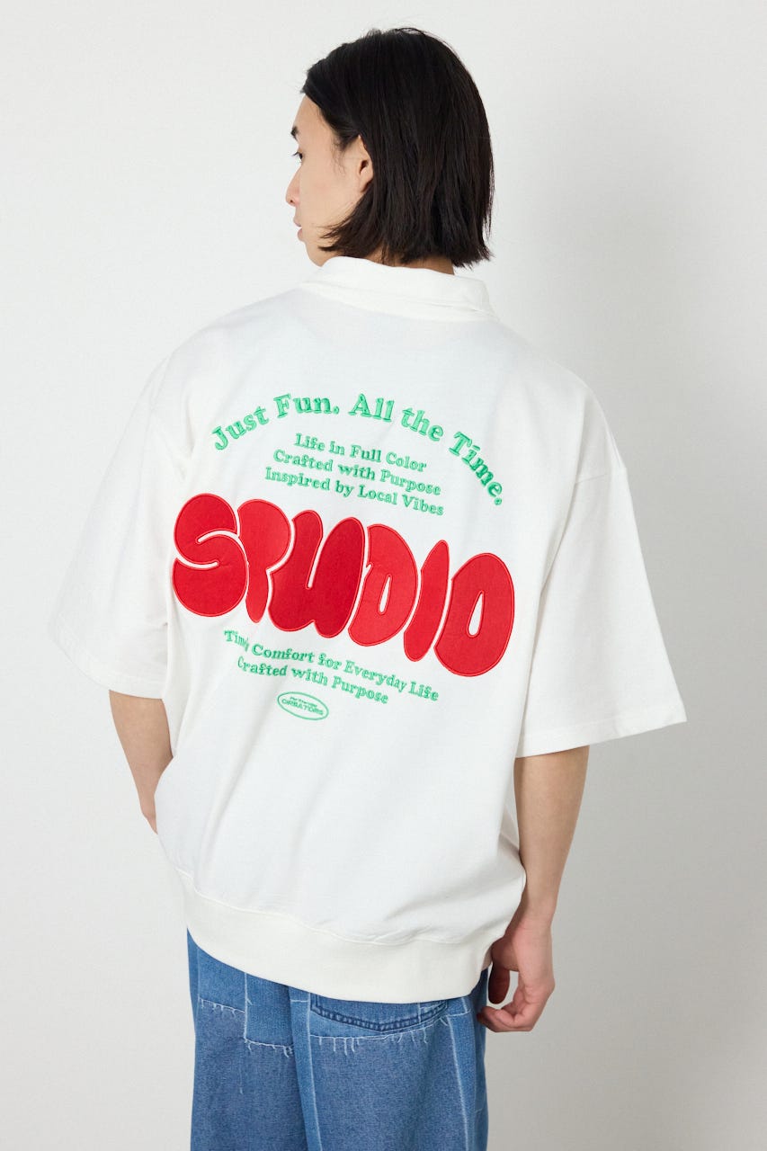 ライトスウェットZIPポロシャツ O/WHT M