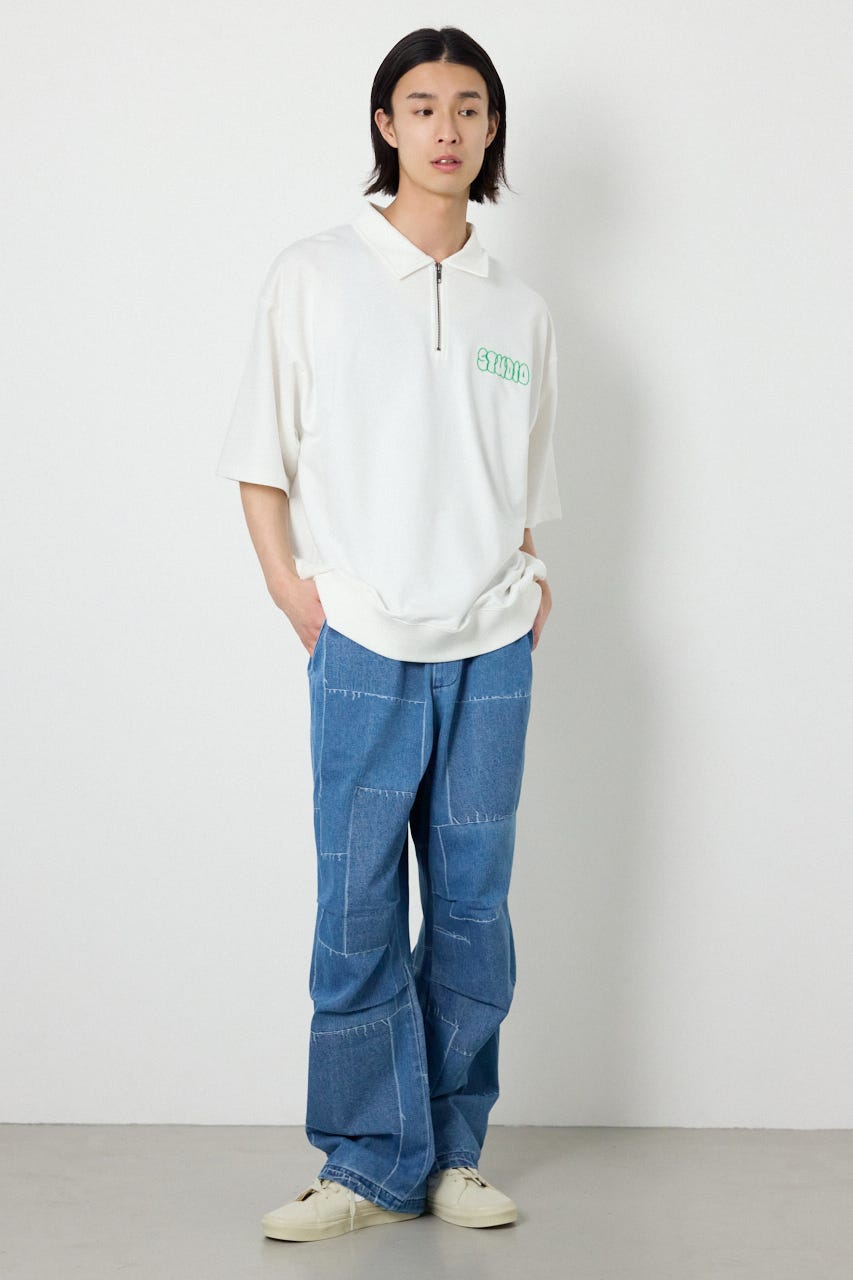 ライトスウェットZIPポロシャツ O/WHT M