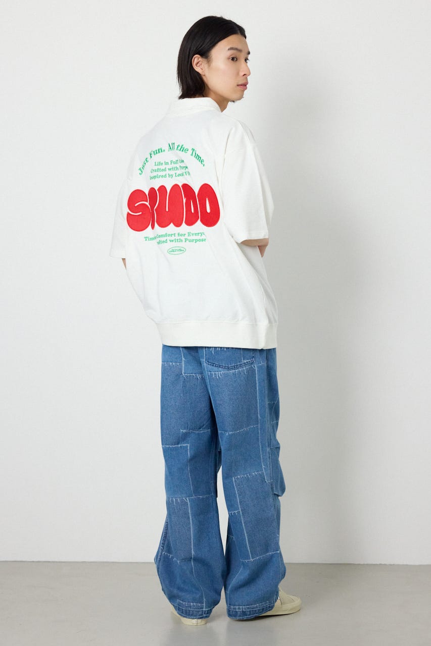 ライトスウェットZIPポロシャツ O/WHT M