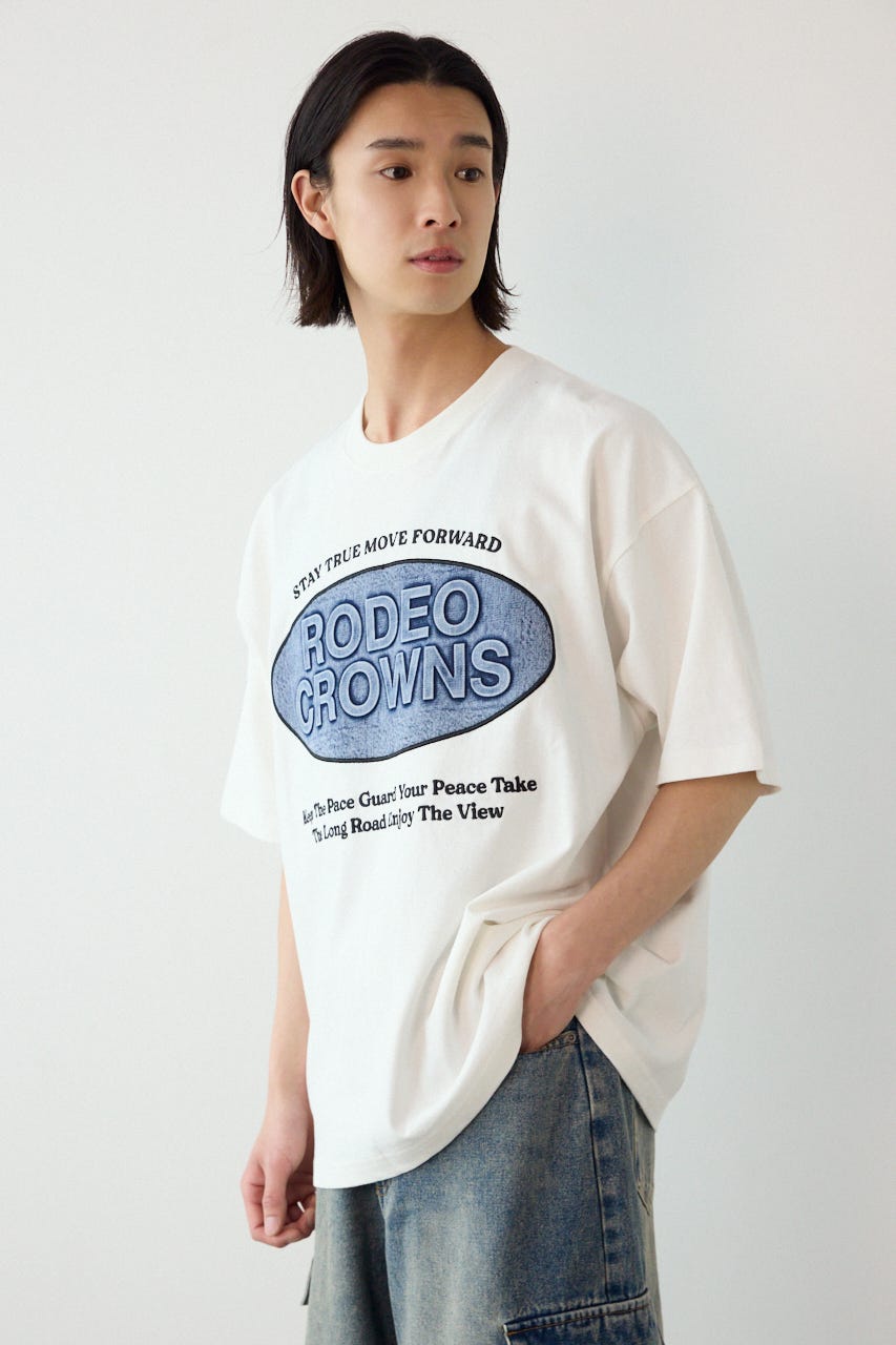 エンボスデニムロゴTシャツ WHT L