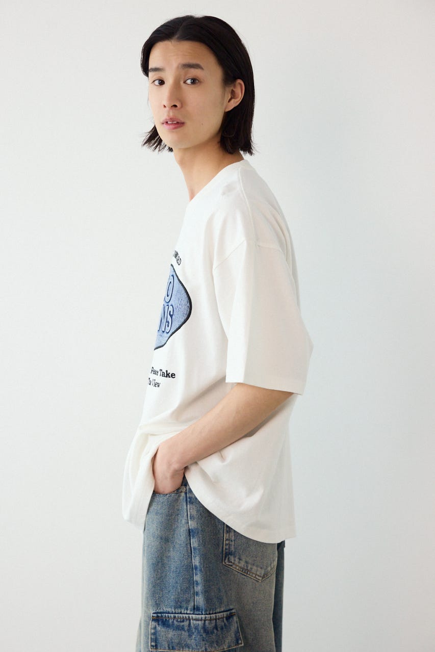 エンボスデニムロゴTシャツ WHT L