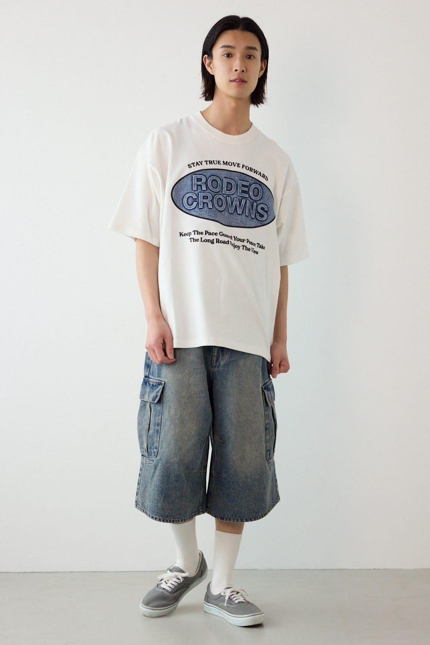 エンボスデニムロゴTシャツ WHT L