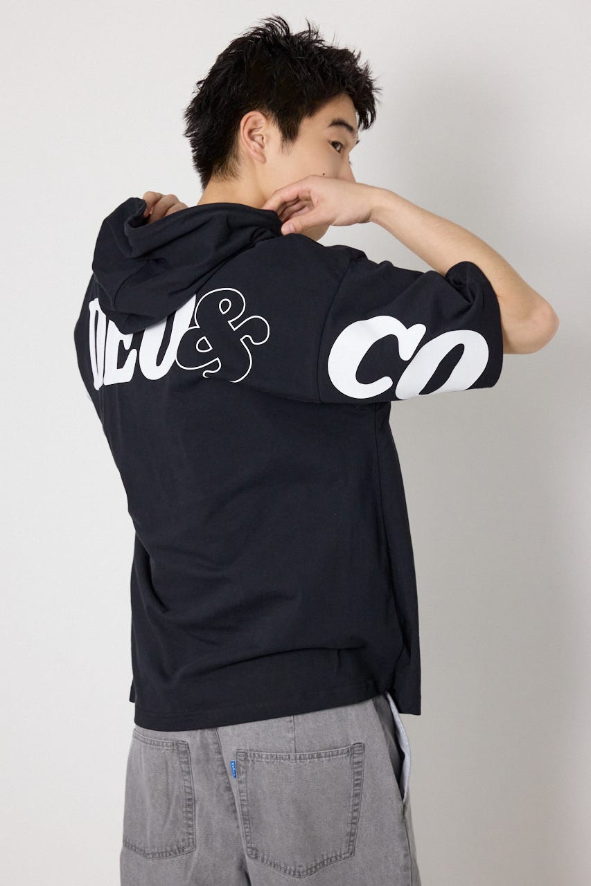 &ロゴフードTシャツ BLK M