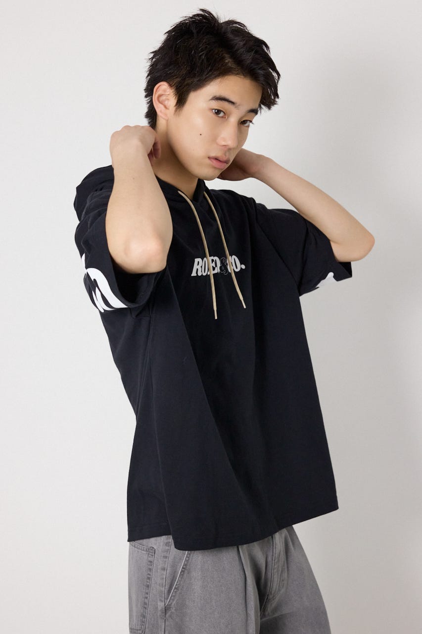 &ロゴフードTシャツ BLK M