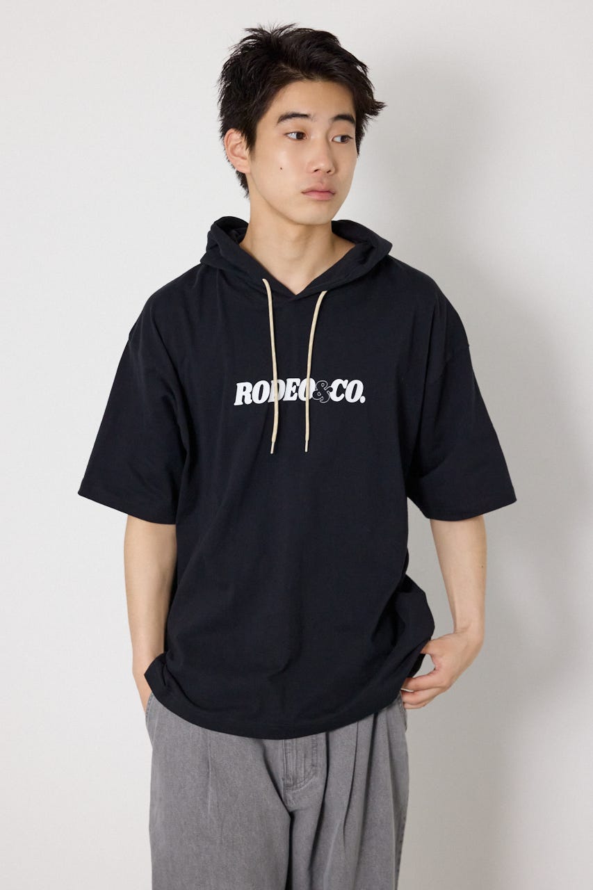 &ロゴフードTシャツ BLK M