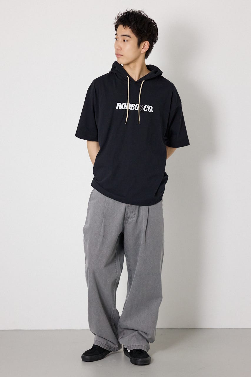 &ロゴフードTシャツ BLK M