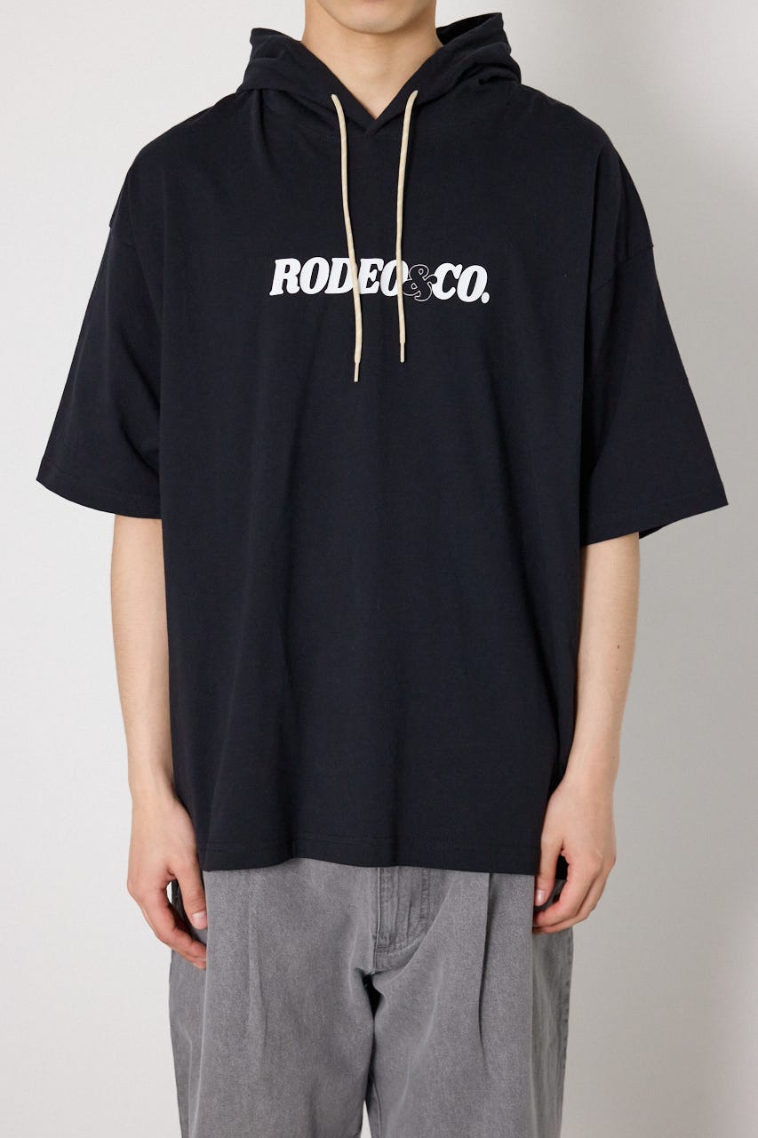 &ロゴフードTシャツ BLK M