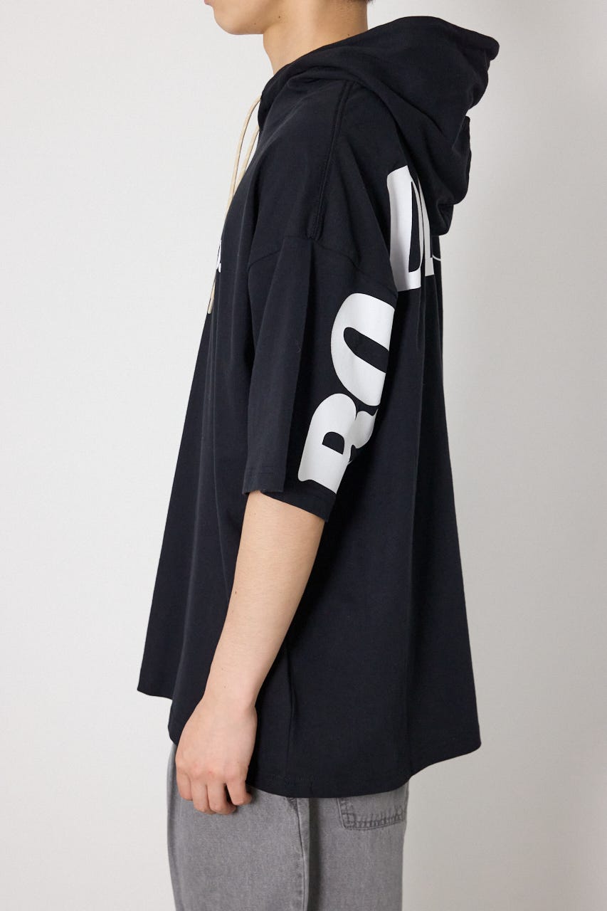 &ロゴフードTシャツ BLK M