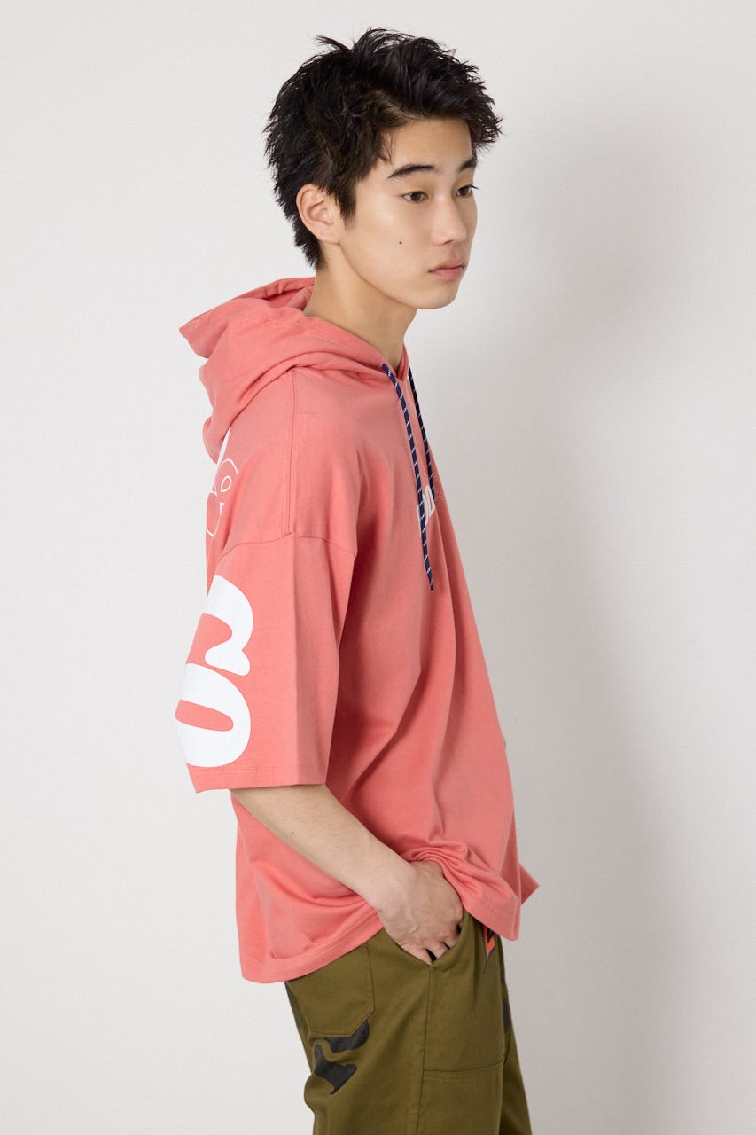 &ロゴフードTシャツ D/PNK L