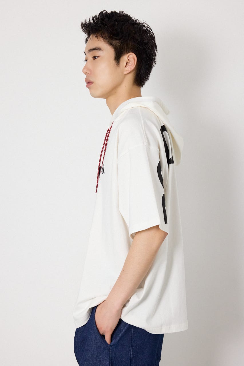 &ロゴフードTシャツ WHT L