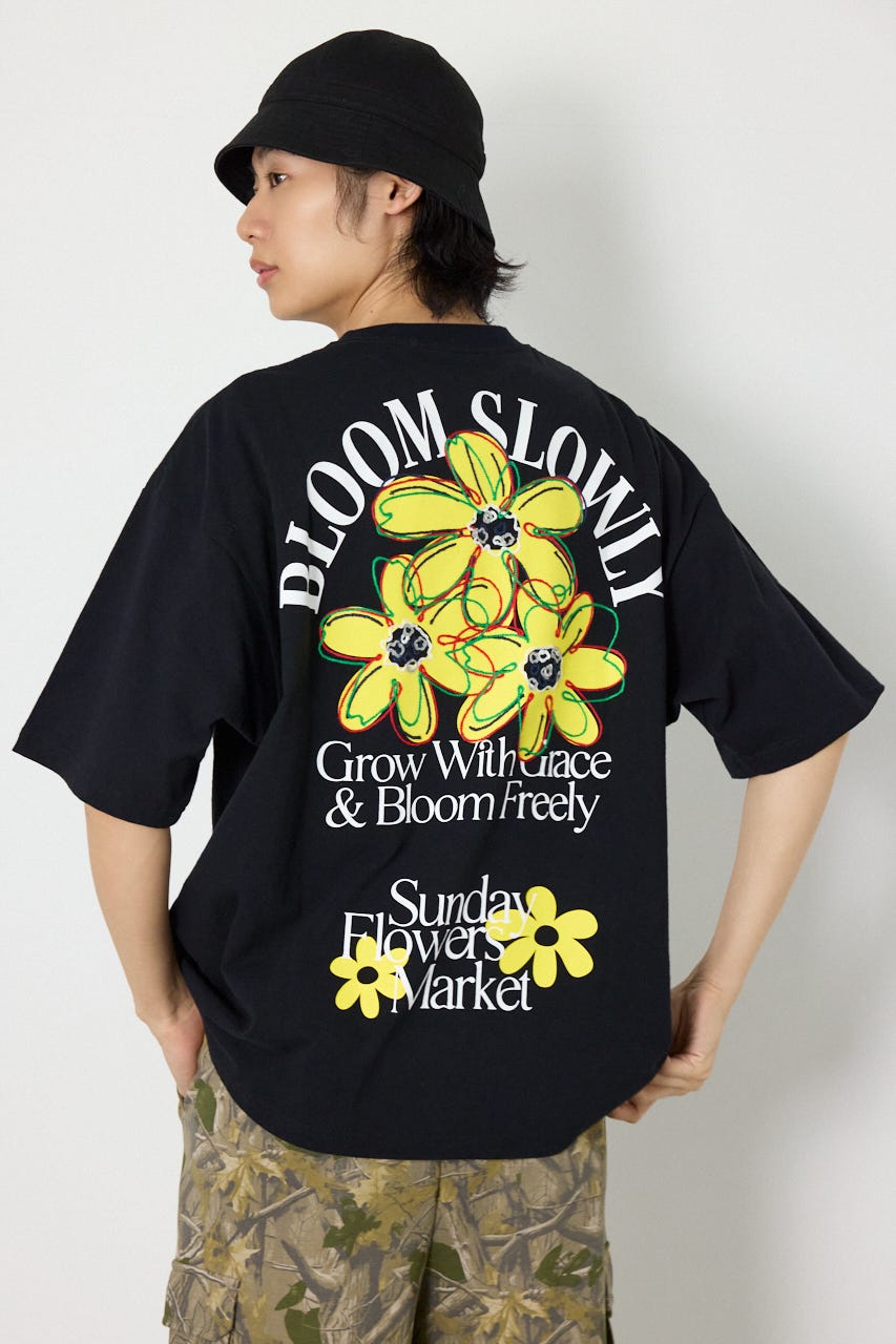 ARTフラワーTシャツ BLK M