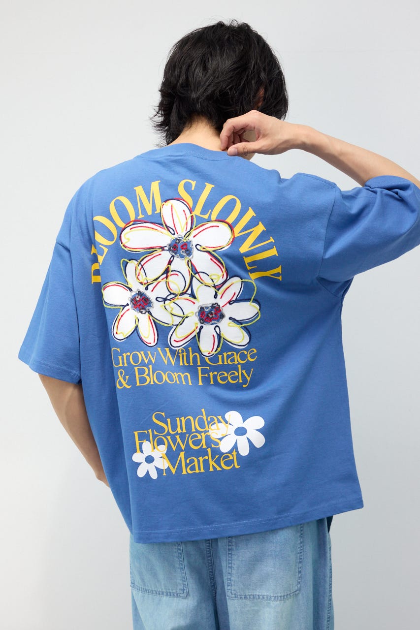 ARTフラワーTシャツ D/BLU M