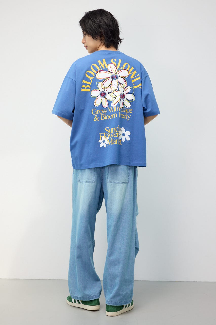 ARTフラワーTシャツ D/BLU M