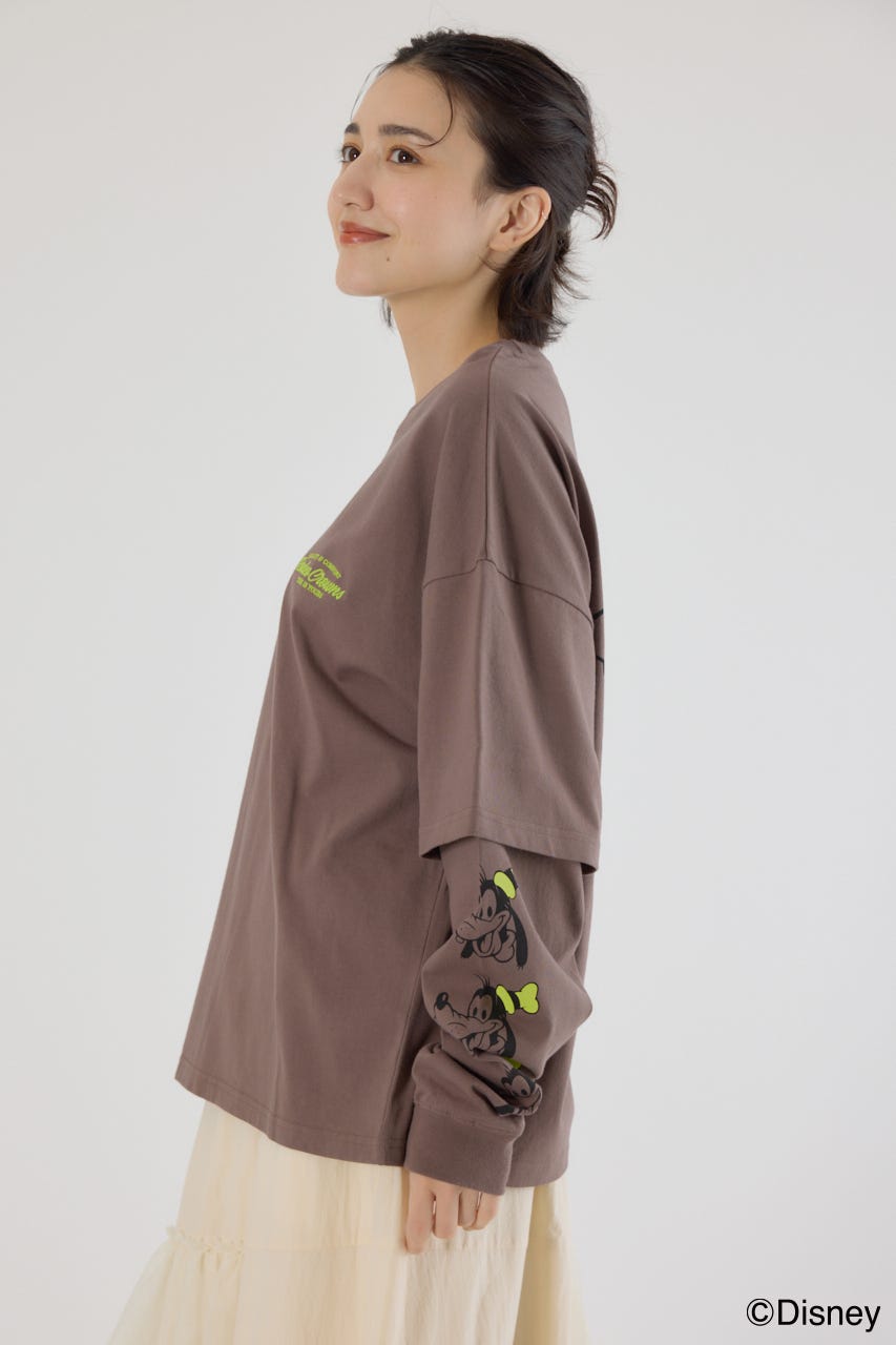 【UNISEX】(ミッキー&フレンズ)レイヤードロングスリーブTシャツ BRN M