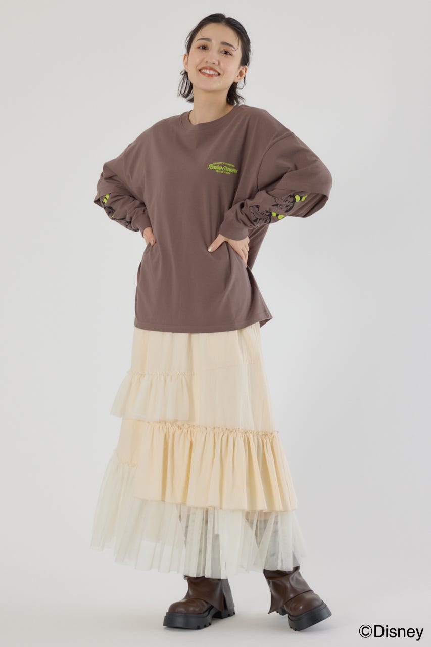 【UNISEX】(ミッキー&フレンズ)レイヤードロングスリーブTシャツ BRN M