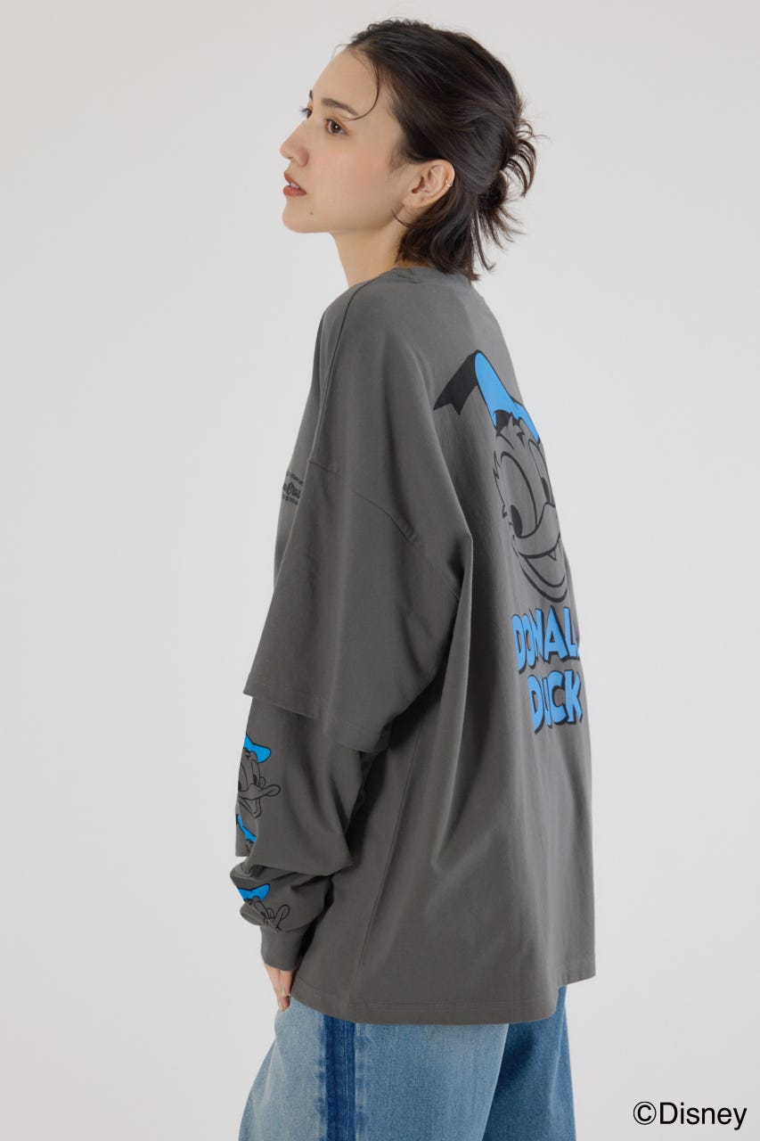 【UNISEX】(ミッキー&フレンズ)レイヤードロングスリーブTシャツ C.GRY L