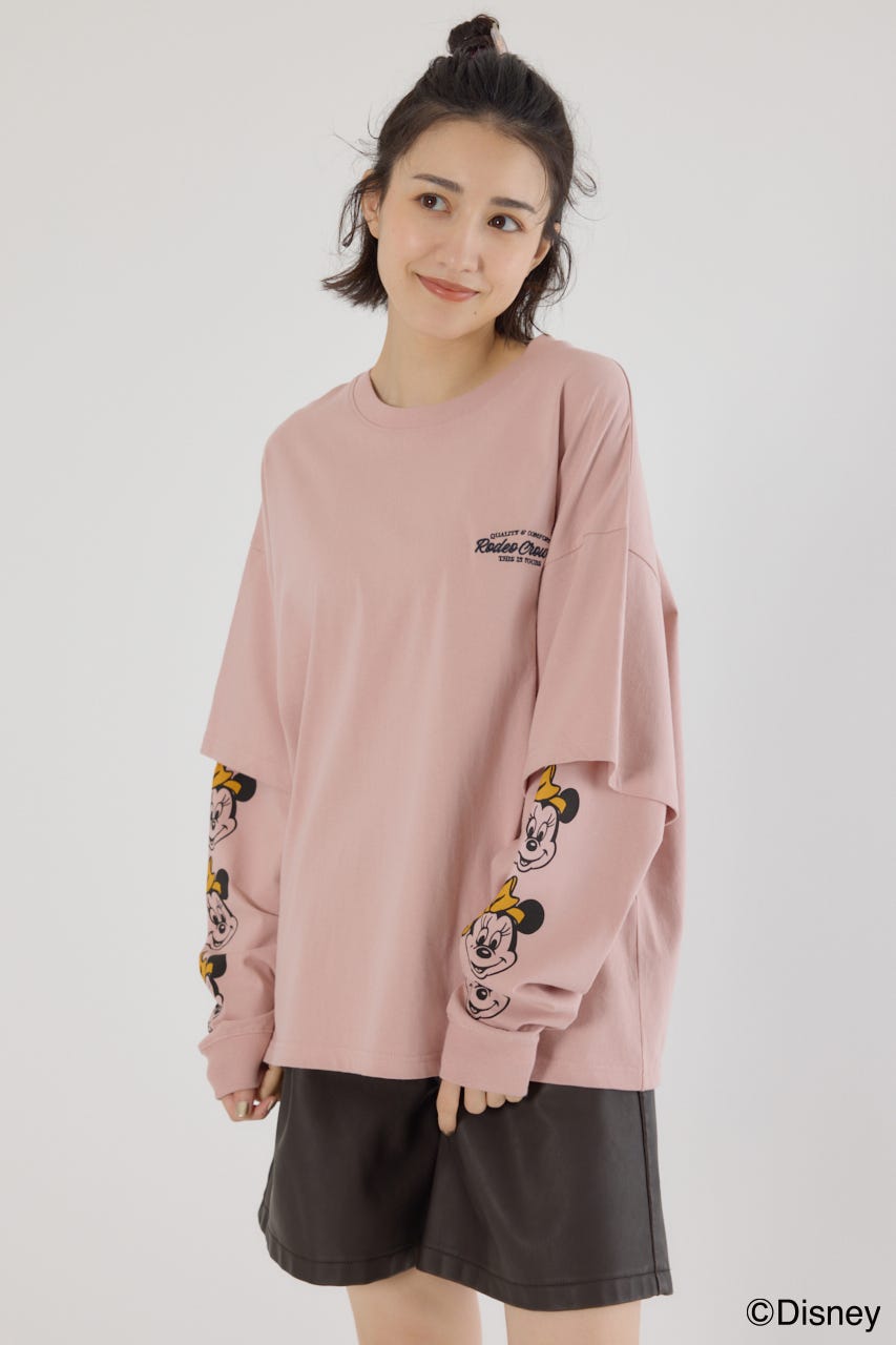 【UNISEX】(ミッキー&フレンズ)レイヤードロングスリーブTシャツ D/PNK M