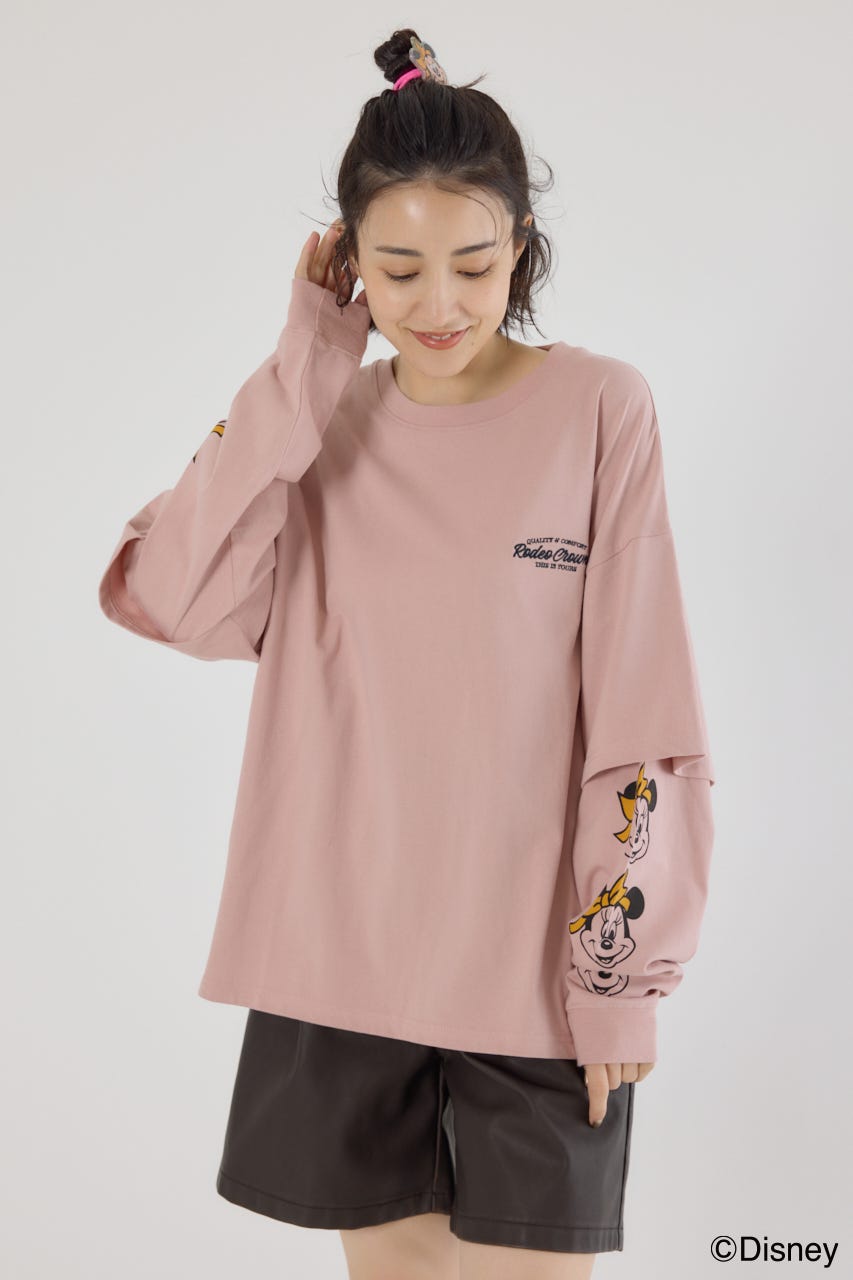 【UNISEX】(ミッキー&フレンズ)レイヤードロングスリーブTシャツ D/PNK M