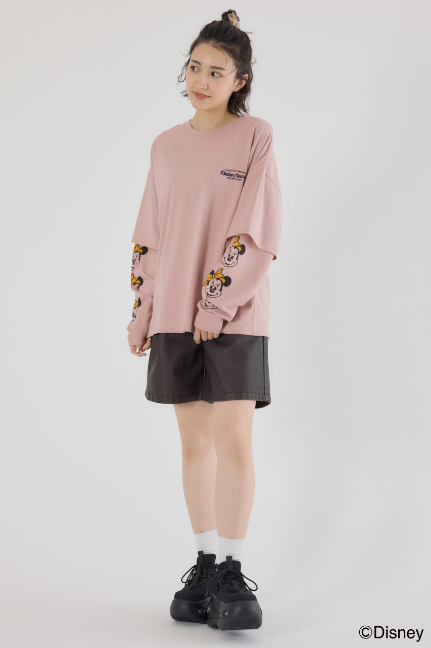 【UNISEX】(ミッキー&フレンズ)レイヤードロングスリーブTシャツ D/PNK M