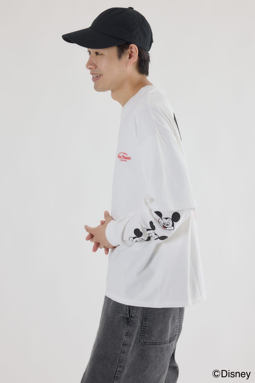 【UNISEX】(ミッキー&フレンズ)レイヤードロングスリーブTシャツ O/WHT M