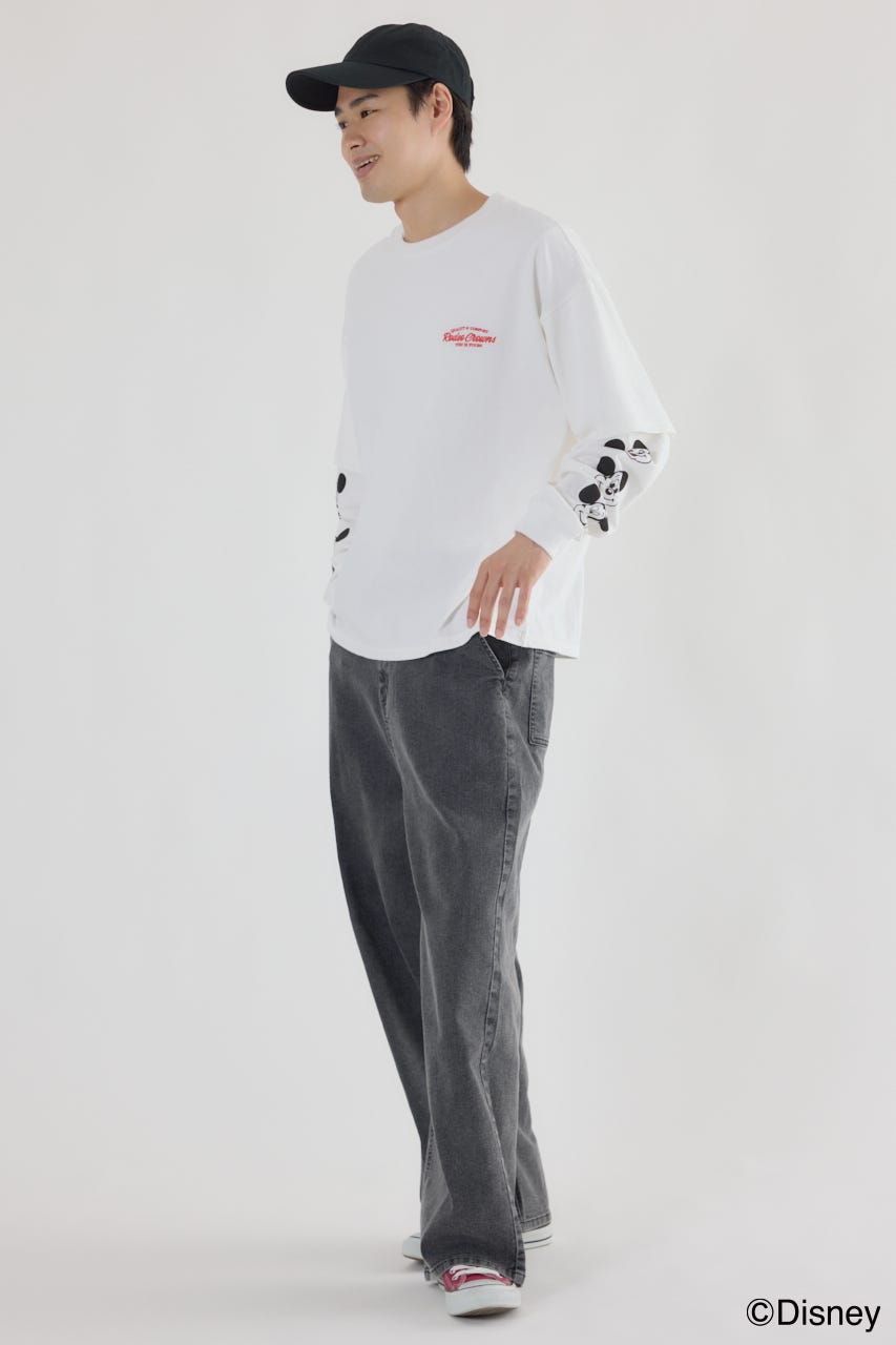 【UNISEX】(ミッキー&フレンズ)レイヤードロングスリーブTシャツ O/WHT M