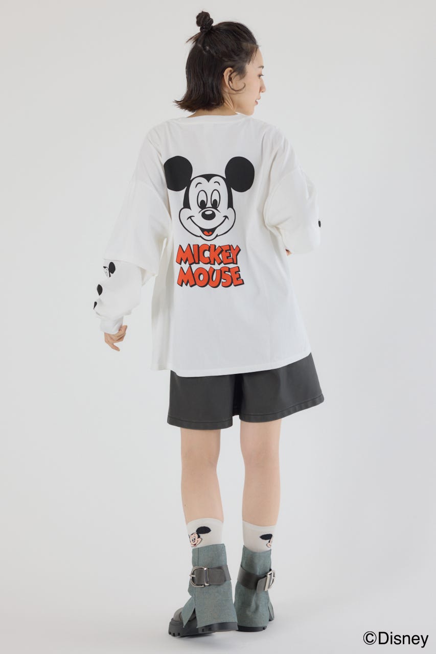 【UNISEX】(ミッキー&フレンズ)レイヤードロングスリーブTシャツ O/WHT M